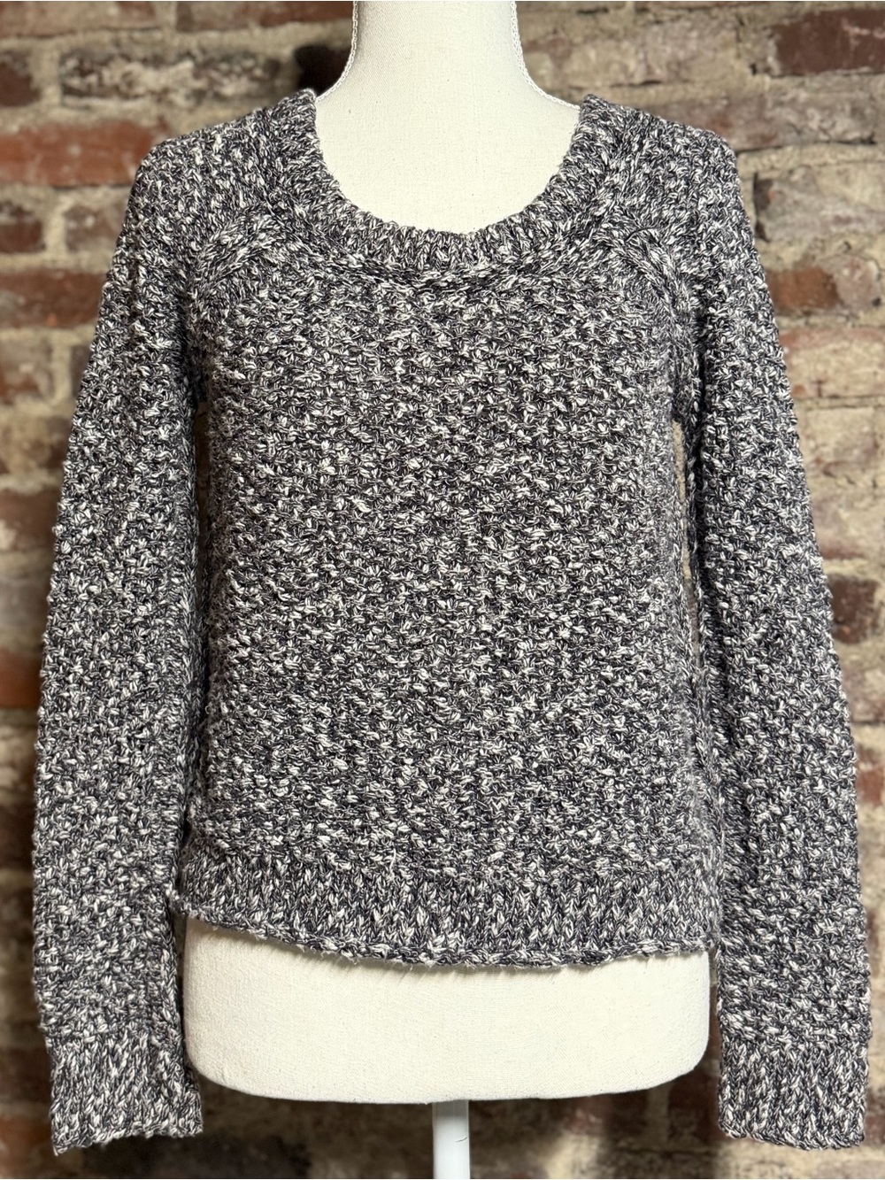 Free People Elec. City Marled Sweater Black White Chunky Knit Raglan Cotton XS